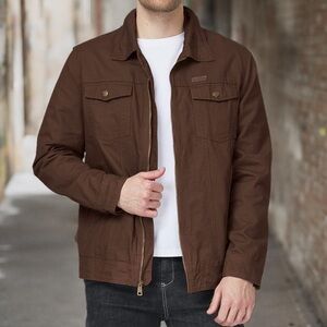 Wenven Men’s Brown Canvas Jacket 2XL Heavyweight Zip Up Workwear Coat